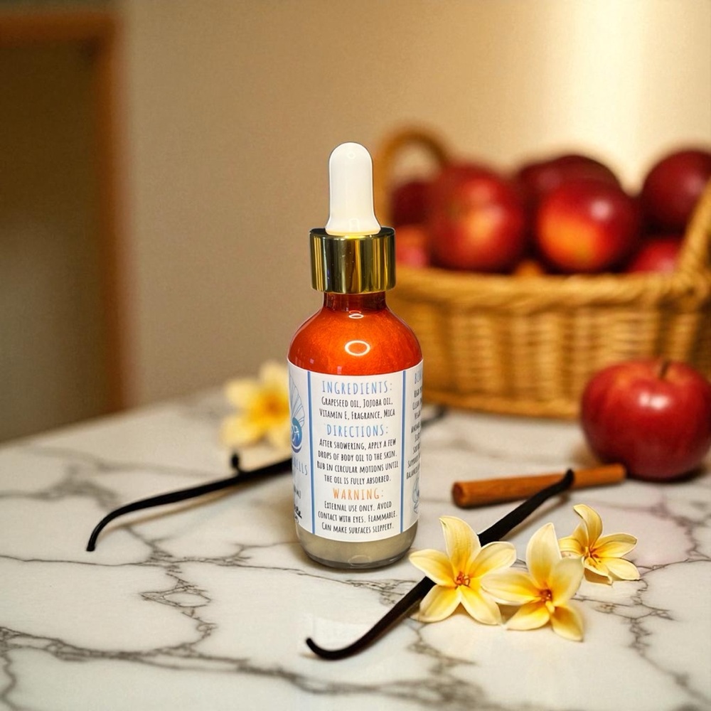 Hand Crafted “Vanilla Apple Cinnamon” Scented Body Oil by Sky & Seashells - Picture 3 of 6